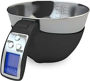 Digital Kitchen Food Scale with Bowl (Removable) and Measuring Cup - Stainless Steel, Backlight, 11lbs Capacity - Cooking, Baking, Gym, Diet - Precise Measuring (Black)