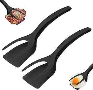 2 in 1 Grip and Flip Spatula Tongs, 2 in 1 Spatula and Tongs, Egg Flipper Spatula, Pancake Fish French Toast Omelet Making for Home Kitchen Cooking Tool (2PCS)