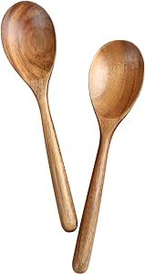 Wooden Spoons for Cooking,12 Inch Comfort Thick Handle Wood Spoons,Wooden Kitchen Utensils for Stirring Scraping Flipping,Non-Stick Cookware Safe(Acacia-2 Spoons)