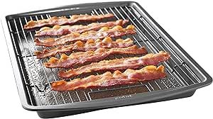 GoodCook 15" x 10.5" Premium Nonstick Carbon Steel Crispy Bacon Multipurpose Baking Pan Set, Dark Gray